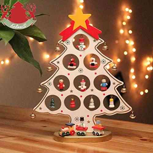 OULII Árbol de Navidad de madera bricolaje dibujos animados navidad  ornamento regalo mesa escritorio decoración decoración de la Navidad  (verde) | Compras Belenes